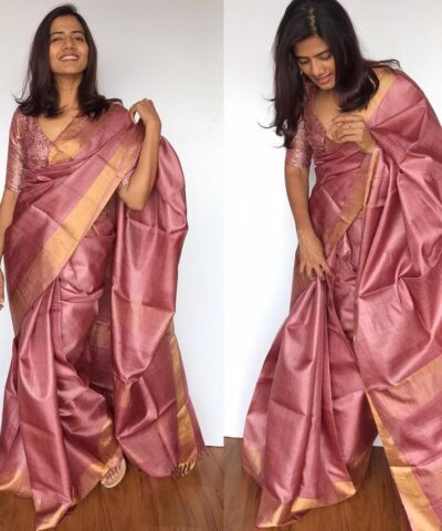 Onion Pink Pure Tussar Silk Saree