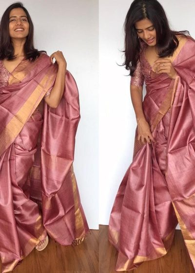 Onion Pink Pure Tussar Silk Saree