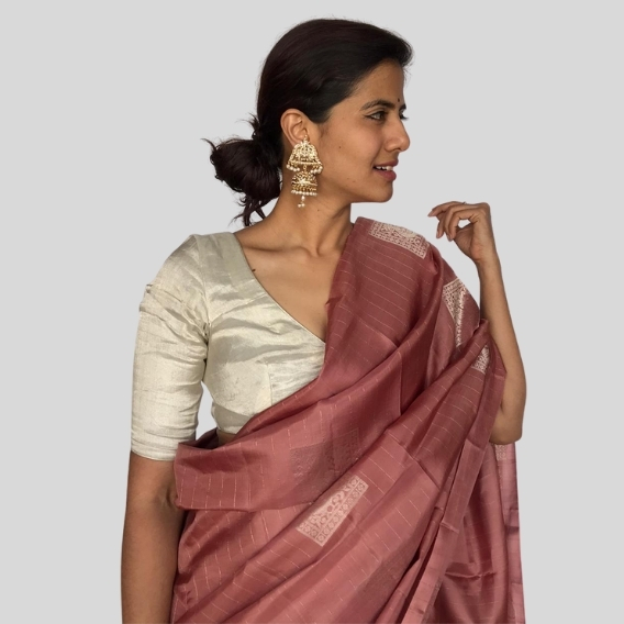 Honey Beige Tissue Kanjivaram Silk Saree With Floral Design – Cherrypick