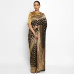 Black Banarasi Silk Saree in Georgette adorned with Gold Zari Weaves