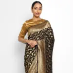 Black Banarasi Silk Saree in Georgette adorned with Gold Zari Weaves - Image 3