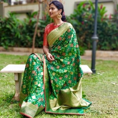 Green Banarasi Silk Saree with Pan Patola Weaves
