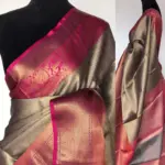 Grey Kora Silk Saree with Gold Zari Weaves - Image 2