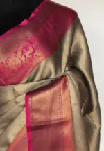 Grey Kora Silk Saree with Gold Zari Weaves - Image 6