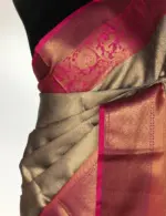 Grey Kora Silk Saree with Gold Zari Weaves - Image 4