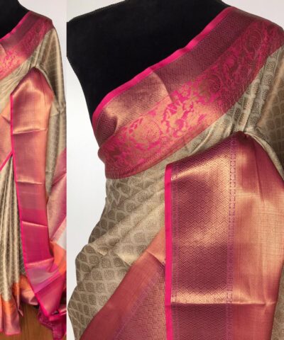 Offwhite Kora Silk Saree with Gold Zari Weaves
