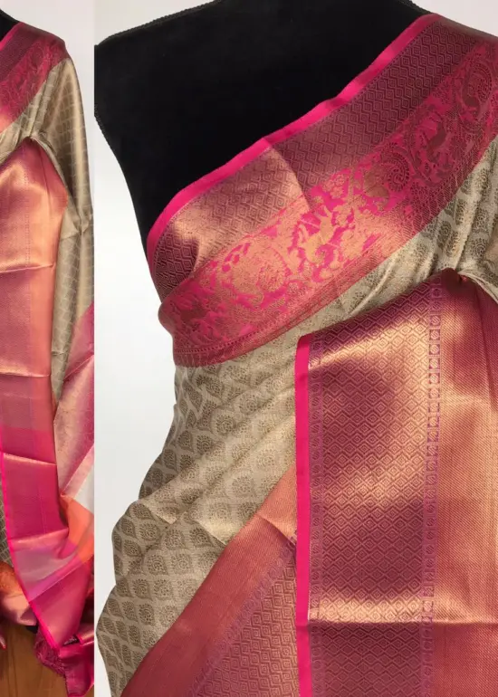 Offwhite Kora Silk Saree with Gold Zari Weaves