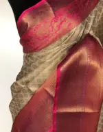 Offwhite Kora Silk Saree with Gold Zari Weaves - Image 4
