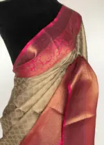 Offwhite Kora Silk Saree with Gold Zari Weaves - Image 6