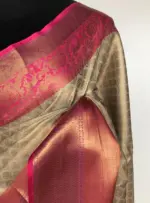 Offwhite Kora Silk Saree with Gold Zari Weaves - Image 5