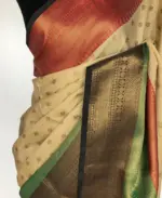 Beige Kora Silk Saree with Gold Zari Weaves - Image 6