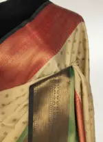 Beige Kora Silk Saree with Gold Zari Weaves - Image 5