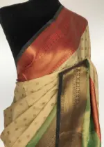 Beige Kora Silk Saree with Gold Zari Weaves - Image 3