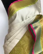 Silver White Kora Silk Saree with Silver Zari Weaves - Image 5