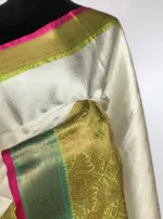 Silver White Kora Silk Saree with Silver Zari Weaves - Image 6