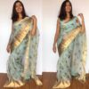 Baby Blue Pure Organza Saree with Gold Zari Weaves