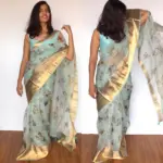 Baby Blue Pure Organza Silk Saree with Gold Zari Weaves - Image 2