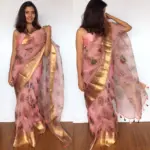 Dusty Pink Pure Organza Silk Saree with Gold Zari Weaves - Image 5