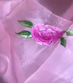 Baby Pink Hand Painted Organza Silk Saree - Image 5