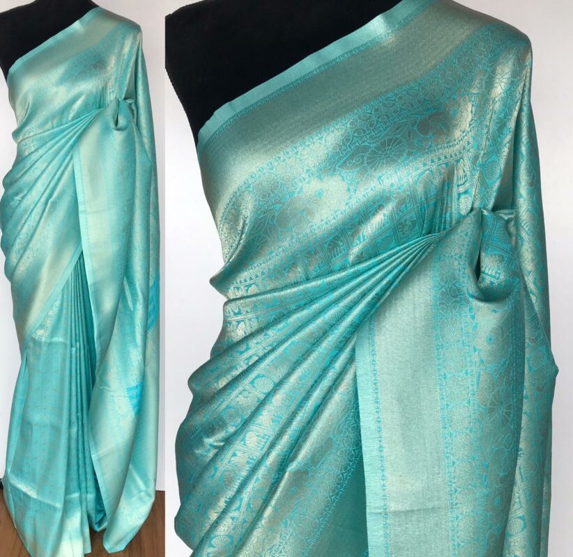 Baby Blue Banarasi Silk Saree with Silver Zari Weaves