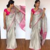 Silver Tissue Silk Saree with Pink Piping