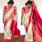 Offwhite Banarasi Silk Saree with Beautiful Gold Zari Woven Buttas - Image 2