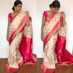 Offwhite Banarasi Silk Saree with Beautiful Gold Zari Woven Buttas - Image 3