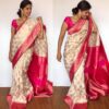 Offwhite Banarasi Silk Saree with Beautiful Gold Zari Woven Buttas