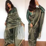Amber Green Organza Silk Saree with Resham Gold Zari Weaves