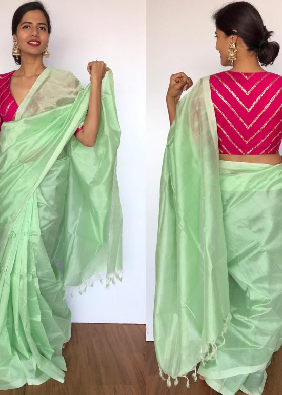 Mint Green Pure Mangalagiri Silk Saree
