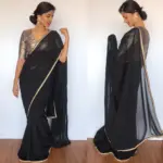 Black Plain Georgette Saree with Designer Border - Image 5