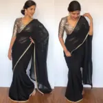 Black Plain Georgette Saree with Designer Border