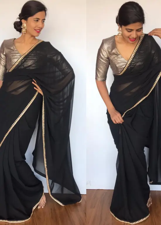 Black Plain Georgette Saree with Designer Border