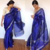 Royal Blue Mangalagiri Silk Saree with Silver Zari Checks