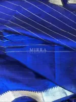 Royal Blue Mangalagiri Silk Saree with Silver Zari Checks - Image 5