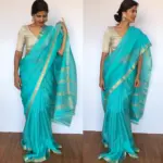 Baby Blue Mangalagiri Silk Saree with Gold Zari Checks - Image 5