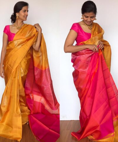 Yellow Pure Kancheevaram Silk Saree with Gold Zari Motifs