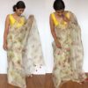 Latest Pure Offwhite floral printed Organza saree