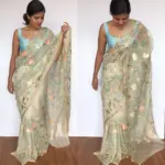 Offwhite Pure Organza Saree with Beautiful Floral Embroidery - Image 2