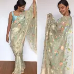 Offwhite Pure Organza Saree with Beautiful Floral Embroidery - Image 3