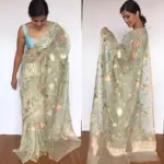 Offwhite Pure Organza Saree with Beautiful Floral Embroidery - Image 4
