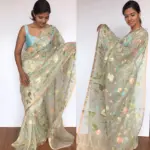 Offwhite Pure Organza Saree with Beautiful Floral Embroidery - Image 5