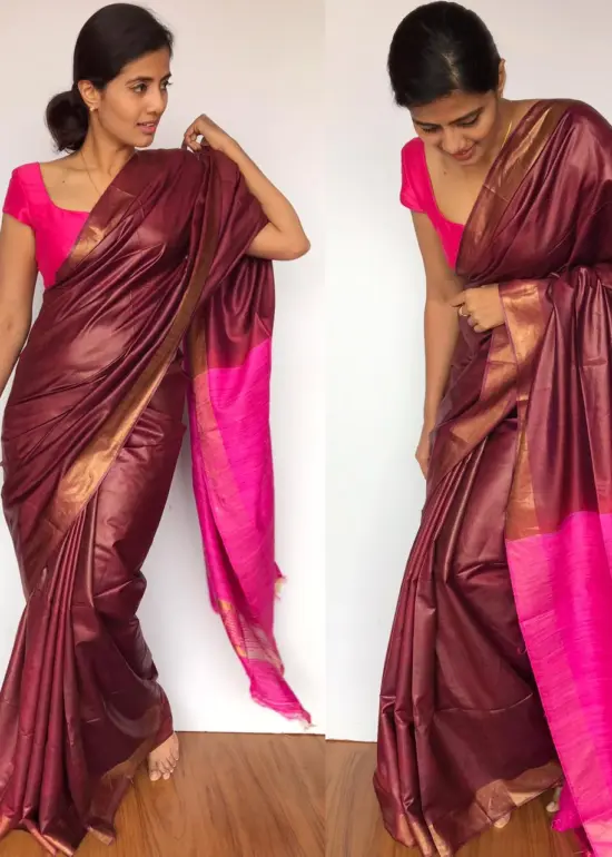 Maroon Handloom Tussar Ghicha Silk Saree