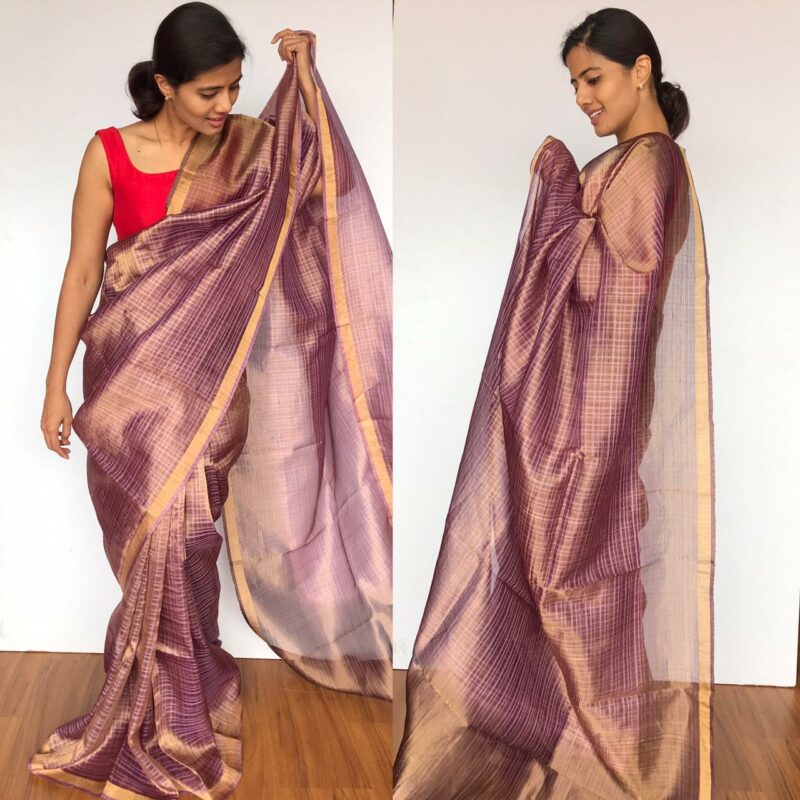 Lilac Pure Tussar Silk Saree in dual shade with Tissue Silk Zari Weaves