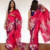 Pink Pure Silk Saree with Hand Painted Florals