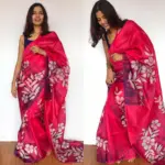 Pink Pure Silk Saree with Hand Painted Florals - Image 2