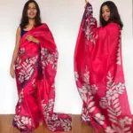 Pink Pure Silk Saree with Hand Painted Florals - Image 4
