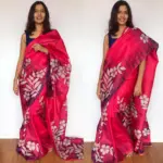 Pink Pure Silk Saree with Hand Painted Florals - Image 3