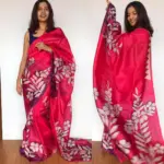 Pink Pure Silk Saree with Hand Painted Florals - Image 5