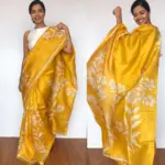 Yellow Pure Silk Saree with Handpainted Florals - Image 2